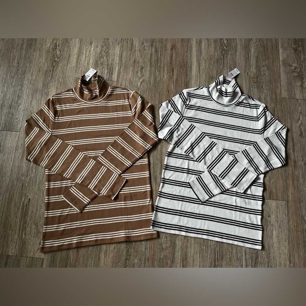 Gap Soft Ribbed Knit Turtleneck Shirt Long Sleeve Striped Winter Tops Set of 2